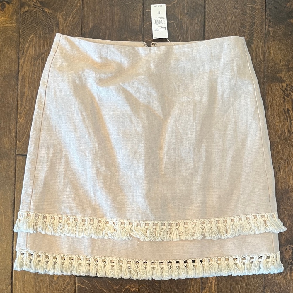 LOFT Cream Mini Skirt with Fringe Accents